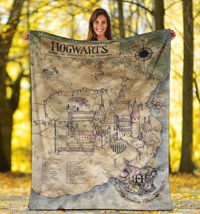 Hogwarts Map Fleece Blanket For Harry Potter Fans Bedding Decor 1 - PerfectIvy