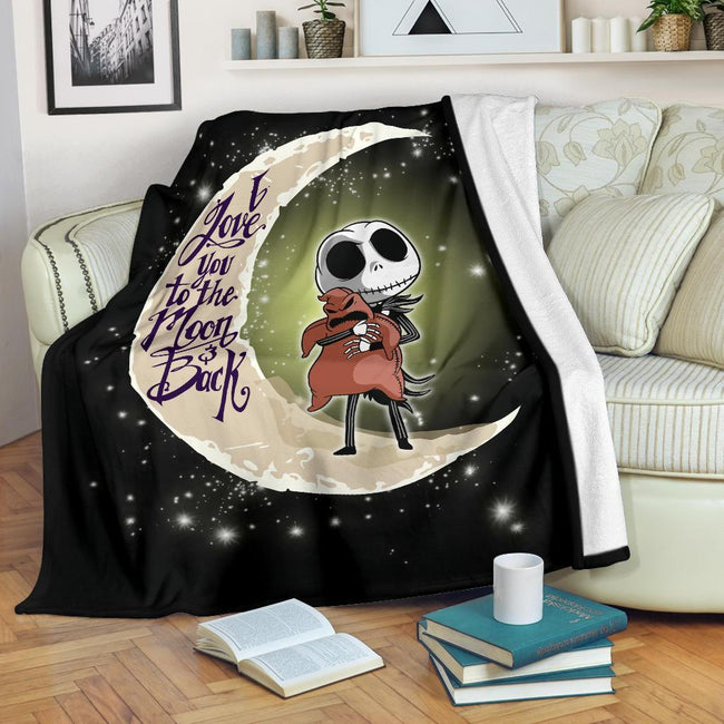 I Love You To The Moon And Back Jack Skellington Fleece Blanket 1 - PerfectIvy