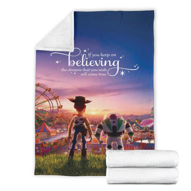 Keep On Believing Cowboy And Buzz Lightning Fleece Blanket 4 - PerfectIvy
