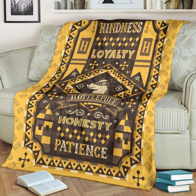 Kindness Loyalty Honesty Patience Hufflepuff Fleece Blanket 2 - PerfectIvy