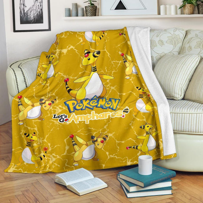 Let's Go Ampharos Pokemon Fleece Blanket Funny Gift For Fan 2 - PerfectIvy