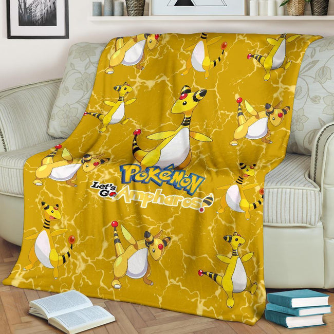 Let's Go Ampharos Pokemon Fleece Blanket Funny Gift For Fan 3 - PerfectIvy