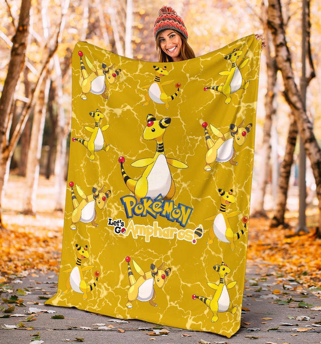Let's Go Ampharos Pokemon Fleece Blanket Funny Gift For Fan 5 - PerfectIvy