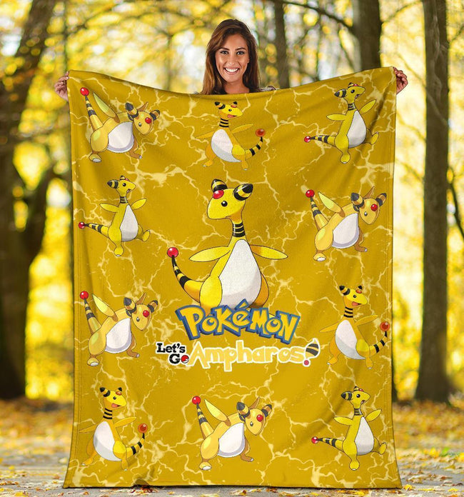 Let's Go Ampharos Pokemon Fleece Blanket Funny Gift For Fan 1 - PerfectIvy