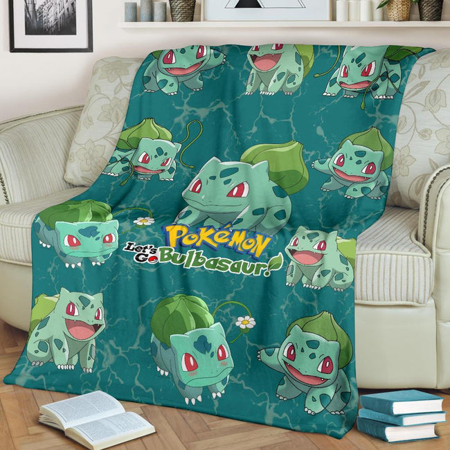 Let's Go Bulbasaur Pokemon Fleece Blanket Funny Gift For Fan 3 - PerfectIvy