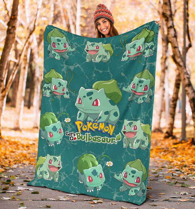Let's Go Bulbasaur Pokemon Fleece Blanket Funny Gift For Fan 5 - PerfectIvy