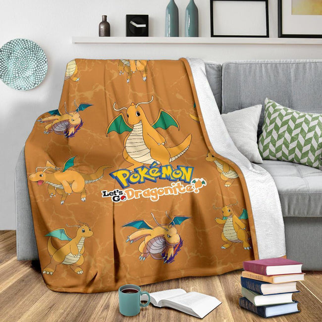 Let's Go Dragonite Pokemon Fleece Blanket Funny Gift For Fan 4 - PerfectIvy