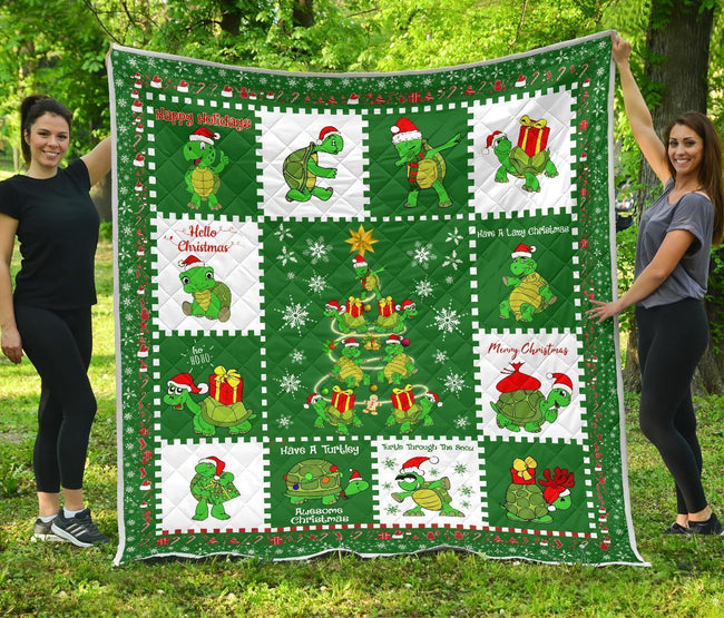Merry Xmas Turtle Quilt Blanket Funny Xmas Gift Turtle Lover 2 - PerfectIvy