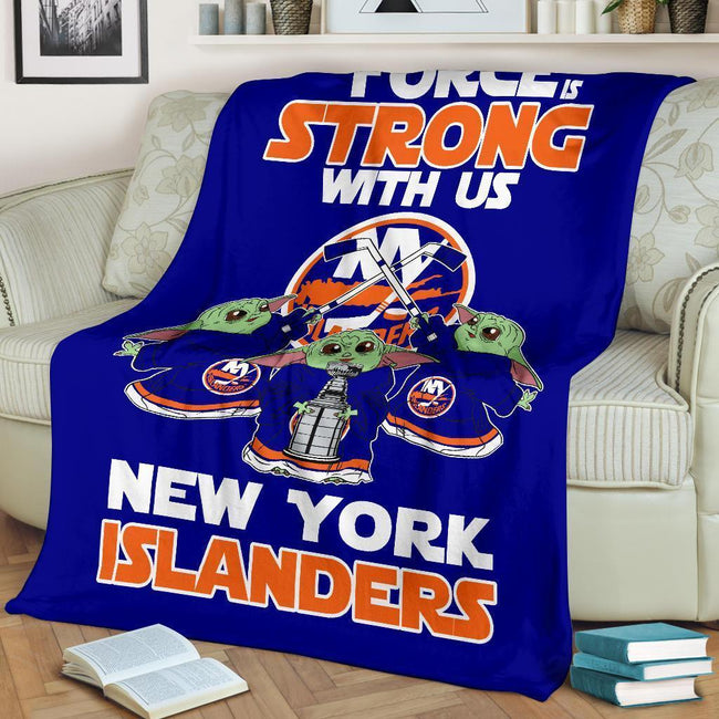 New York Islanders Baby Yoda Fleece Blanket The Force Strong 3 - PerfectIvy