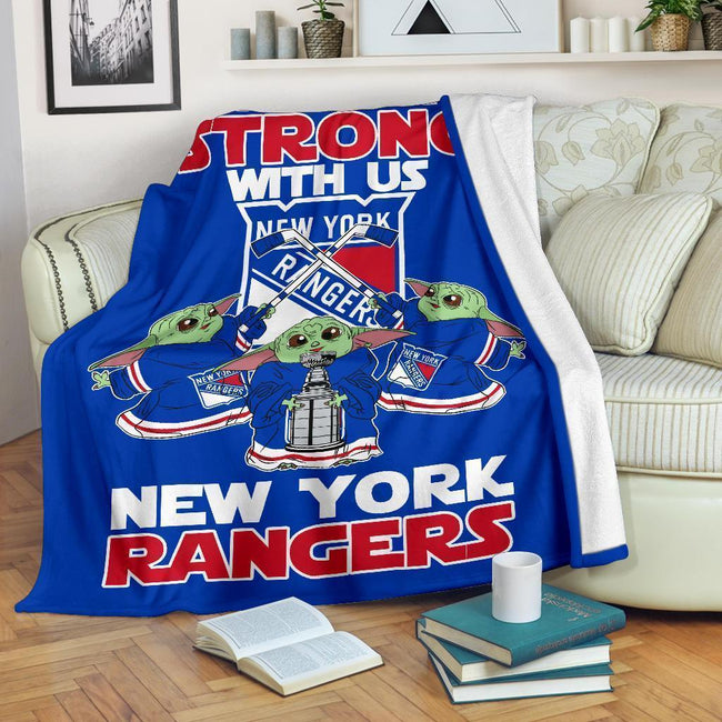 New York Rangers Baby Yoda Fleece Blanket The Force Strong 2 - PerfectIvy